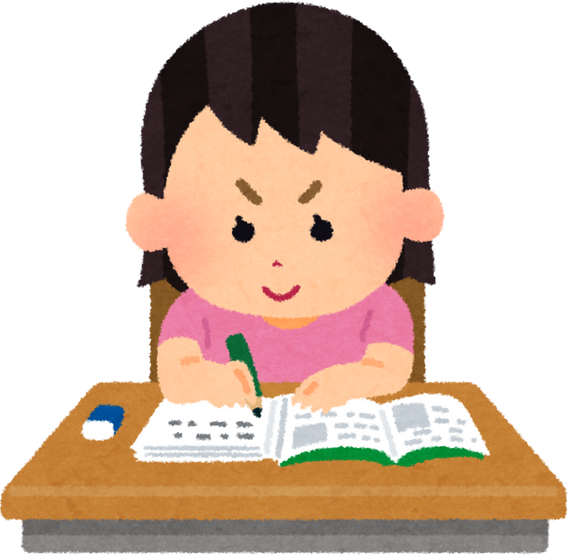 Illustration of a Girl Studying at a Desk