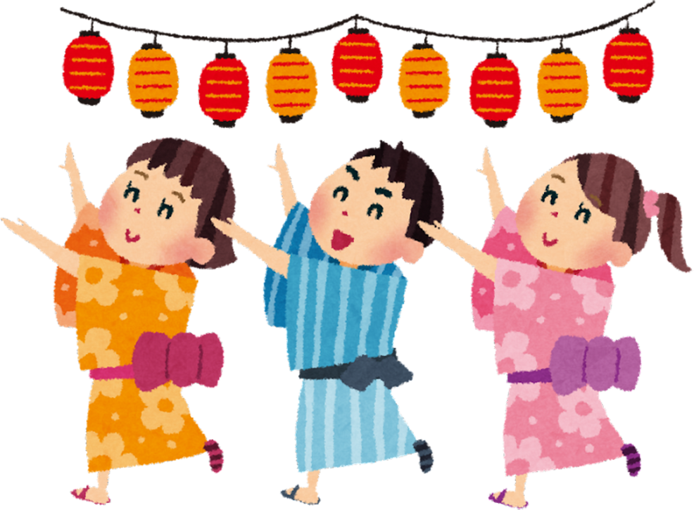 Illustration of Children Dancing in a Bon Odori Festival
