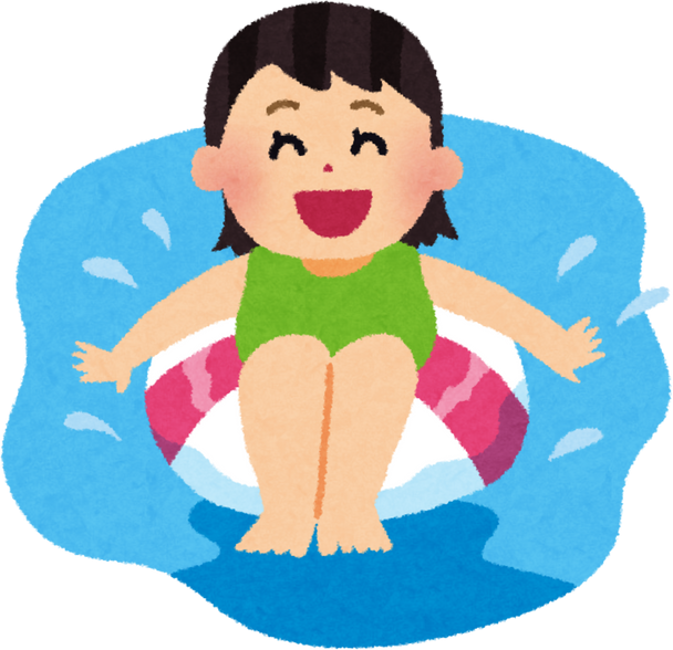 Illustration of a Happy Girl Playing with a Swim Ring